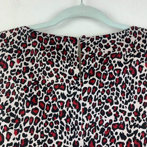Tahari Red Black Leopard Print Satin Shell Tank Size S - Picture 4 of 8